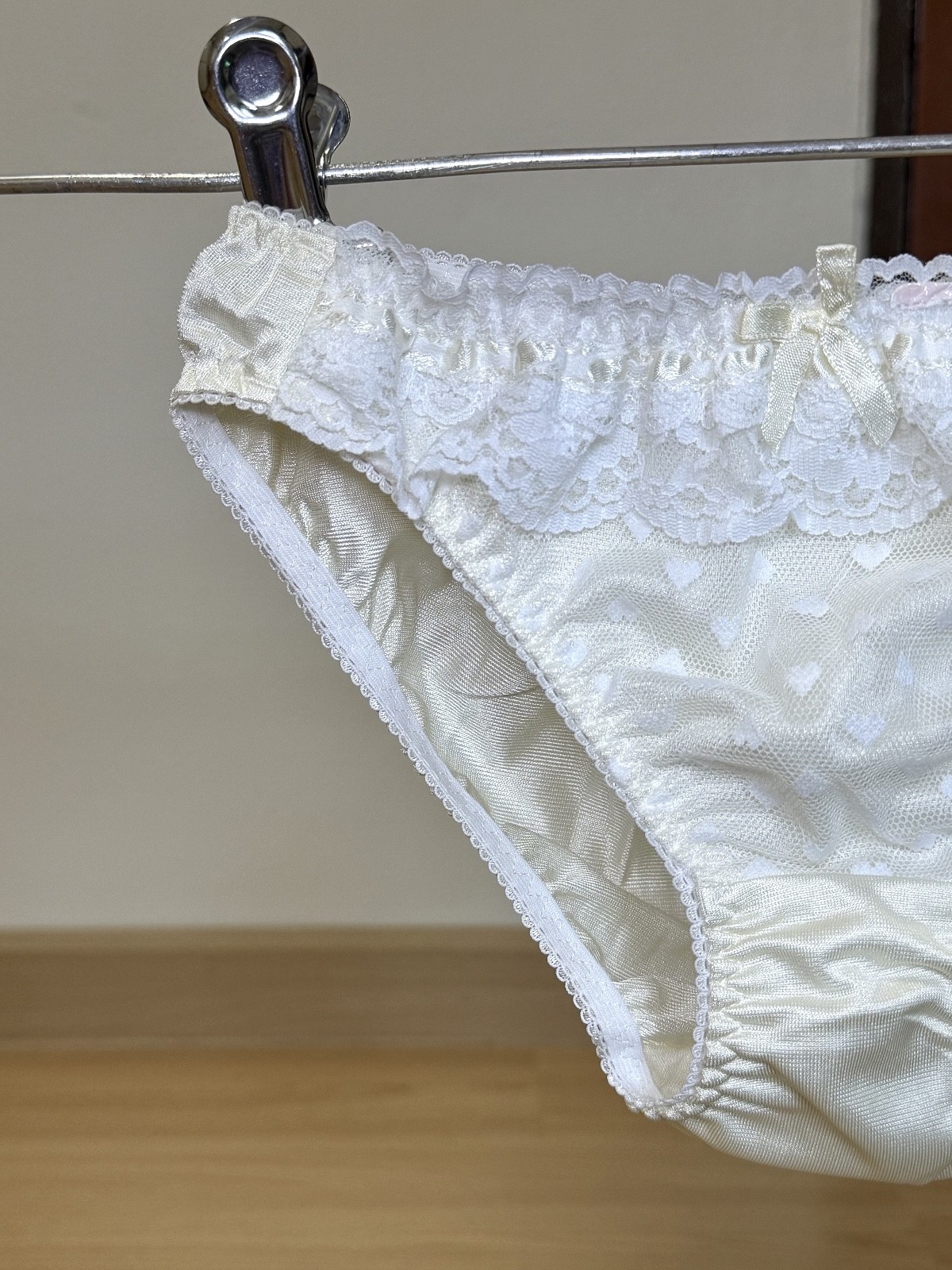 Vintage Pale Yellow Polyester Panty Nylon Lace Sissy Bikini Hi Cut Brief Sz.5