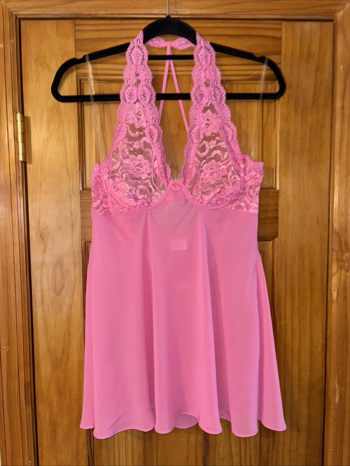 Enchanting Babydoll Nightgown Womens Large Pink Lace / Sheer See Thru Underwire