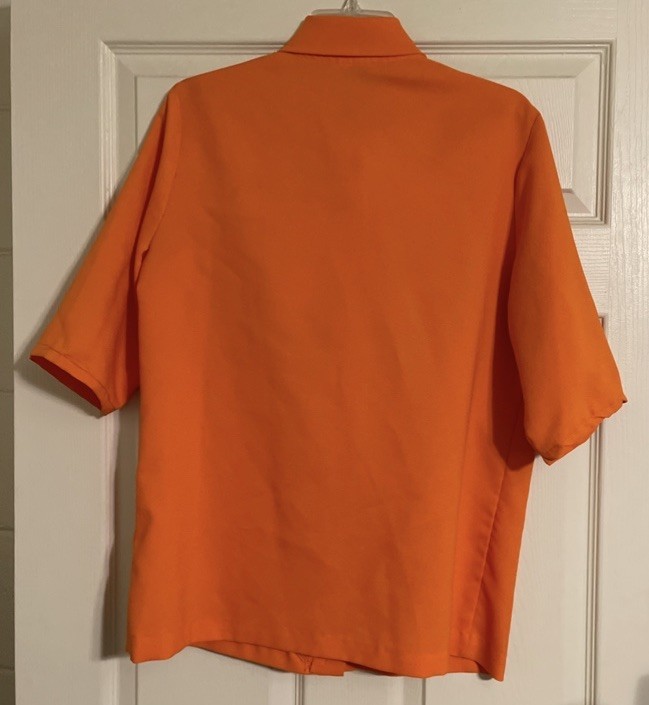 Vintage Douglas Marc Blouse Womens M/L Orange Pussy Bow Pearlized Buttons