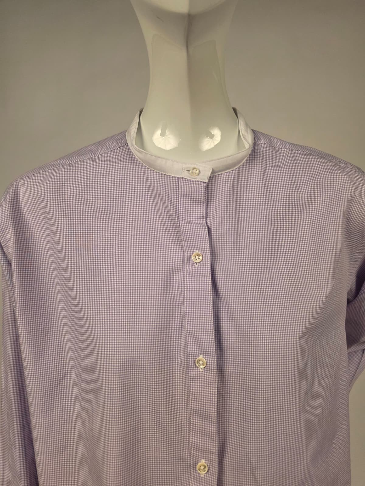 VINTAGE EARLY 1980’S LAVENDER CHECK COTTON SHIRT W WHITE BAND COLLAR