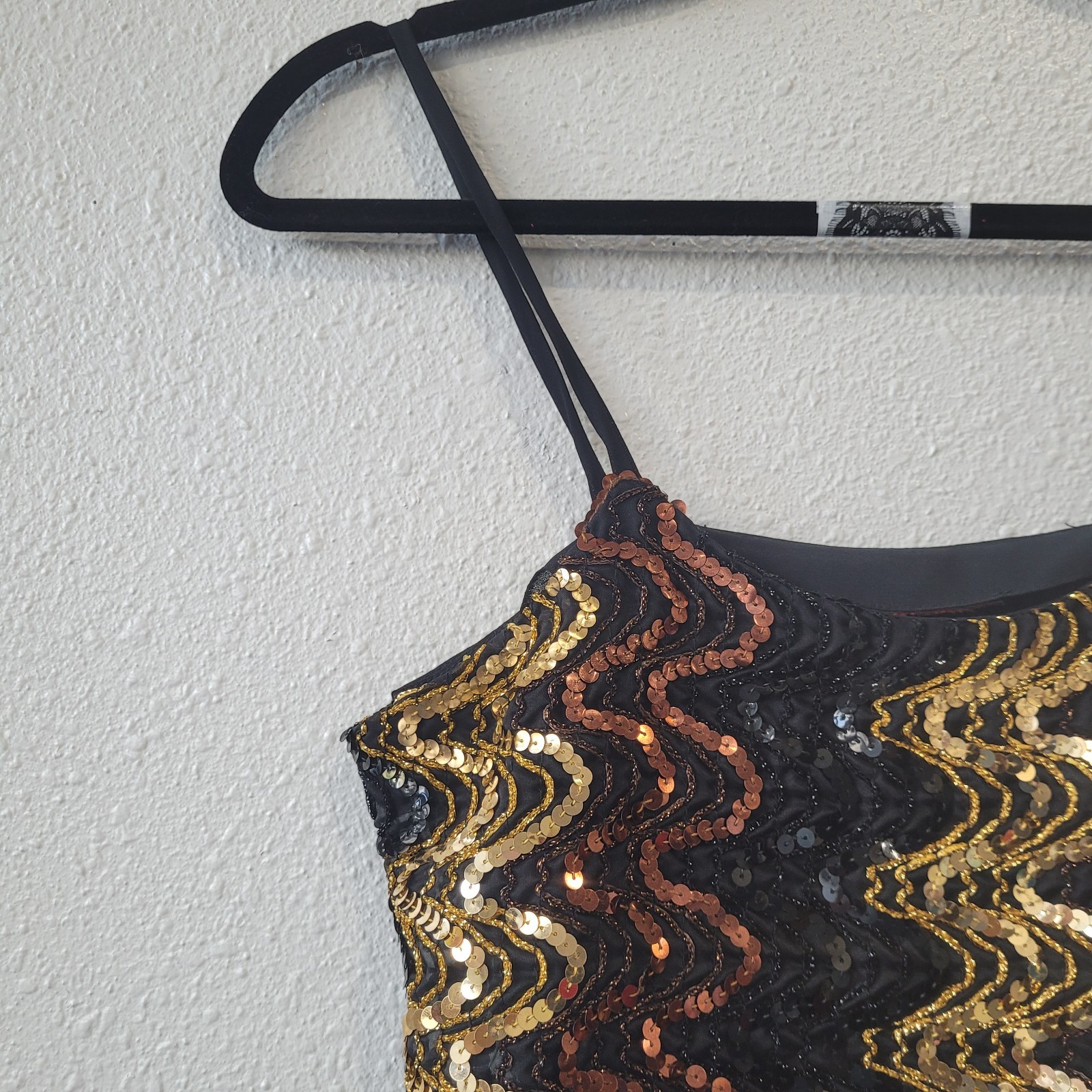 Vintage 70&rsquo;s Disco Gold, Copper Black Sequined Sheer Tank Top Small