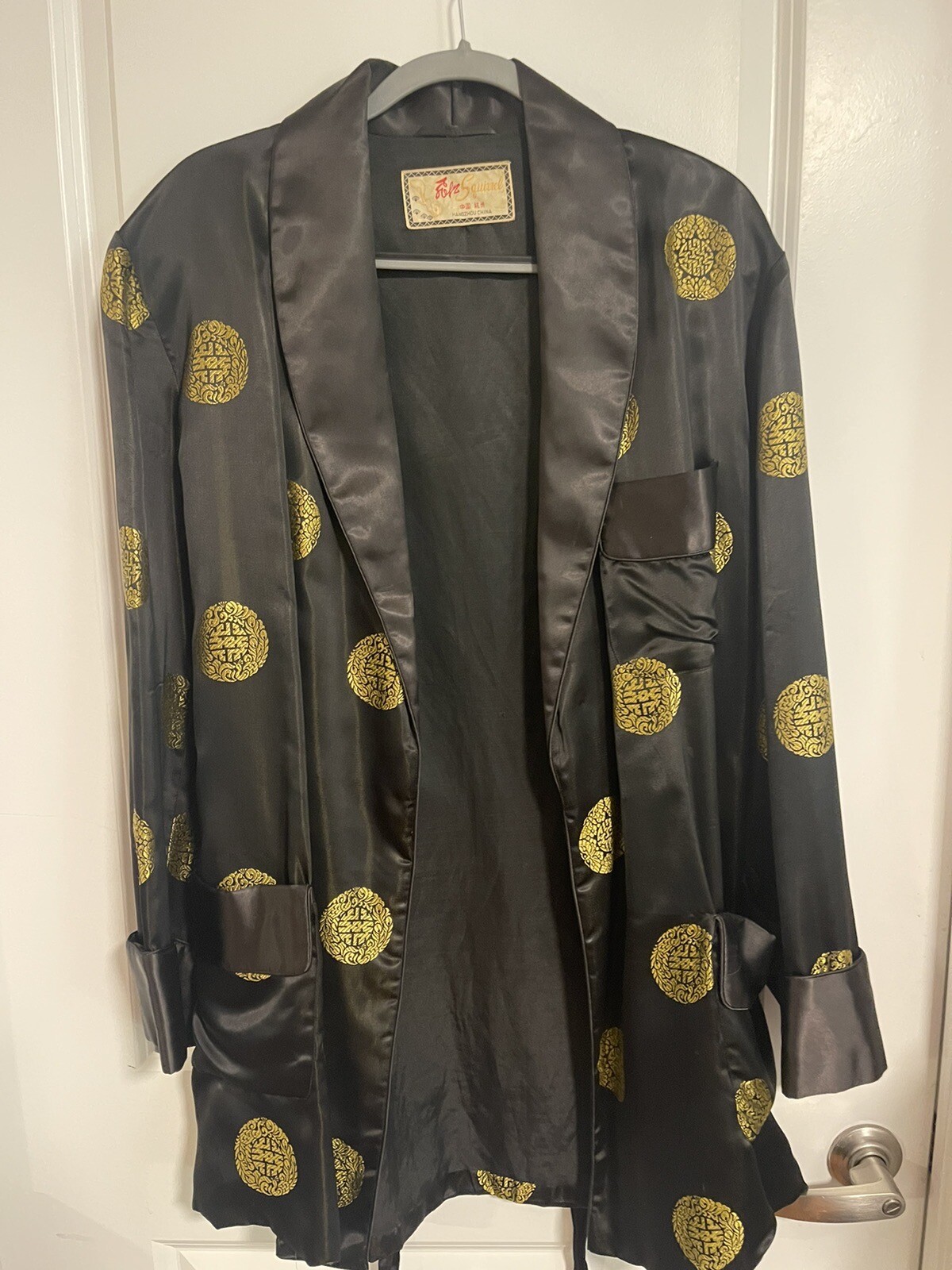 Authentic Vintage Chinese Robe Solz Squirrel Black/Gold Made in China Size 46