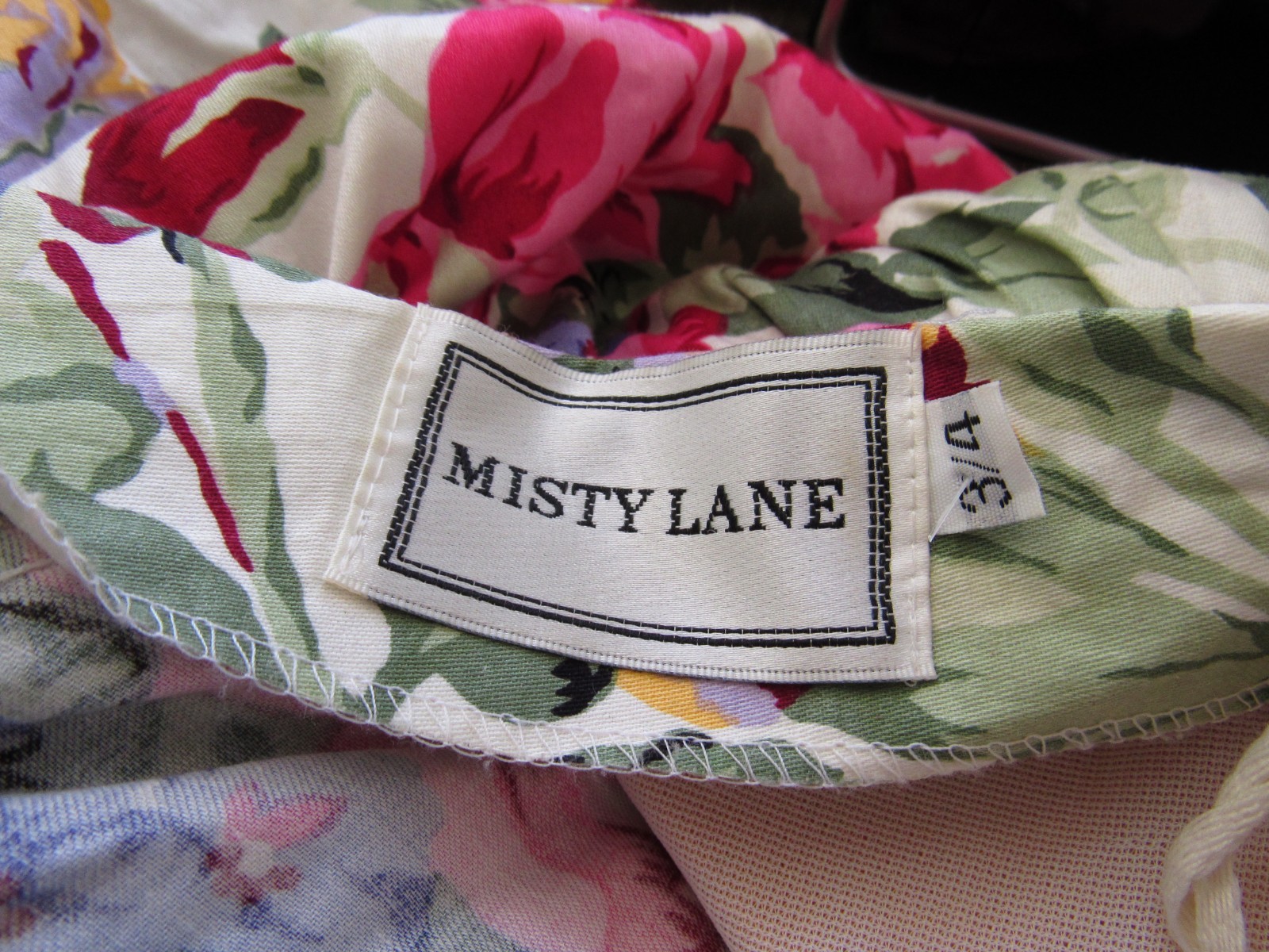 Vintage 80s Misty Lane Floral Cotton Garden Party Tea Dress Open Back Midi Dress
