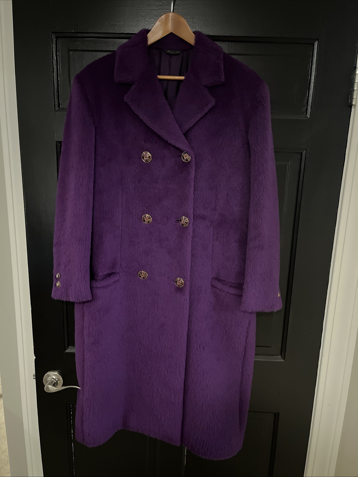 VTG Gianni Versace Wool Coat Women’s Size 46 Purple Runway / Overcoat Italy