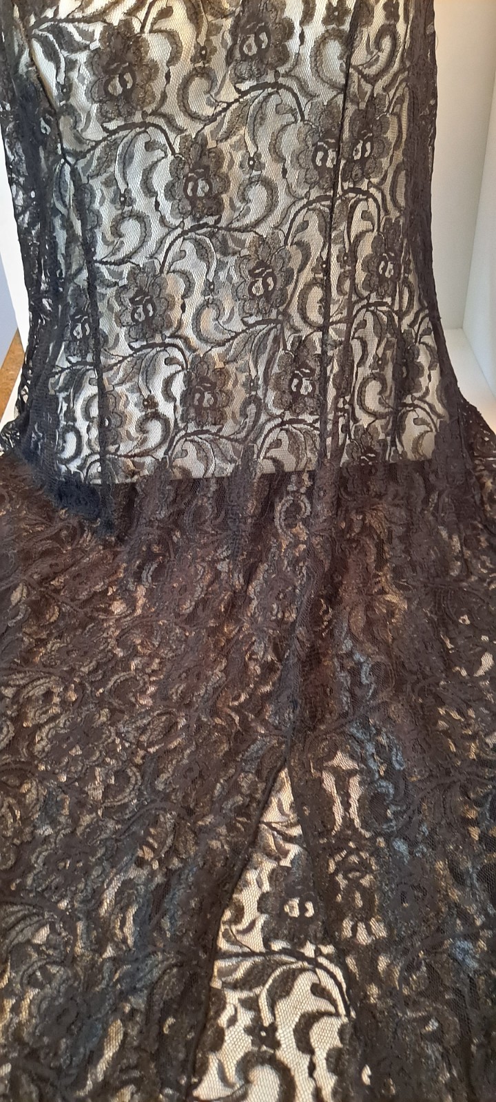 Vtg Y2K Whimsy Goth Romantic Sexy Blk Lacey Midi Enchanted Nylon Dress Nightie