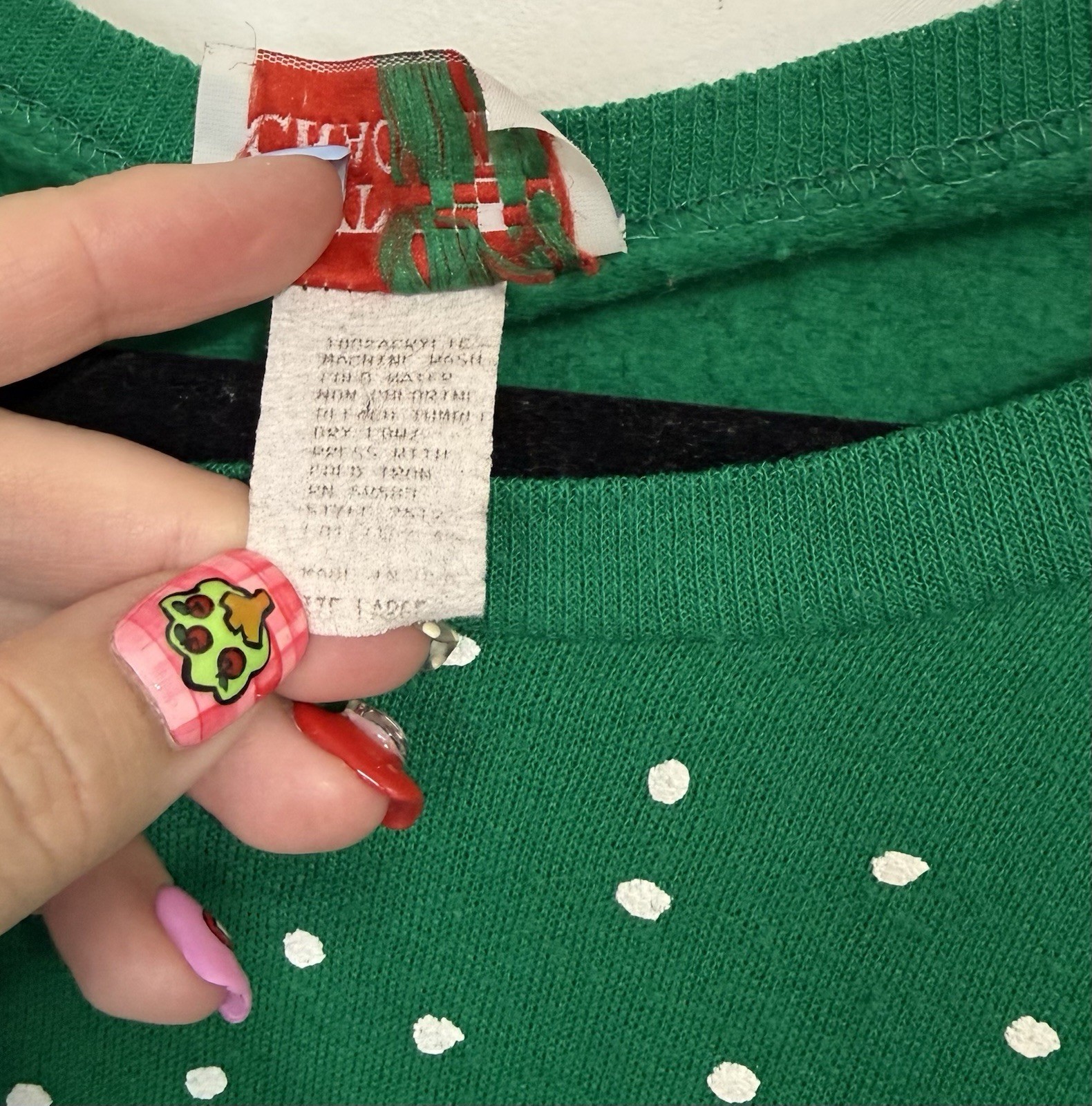 VTG 90s Nutcracker Christmas Sweatshirt Puffy Design Santa Trees Green L