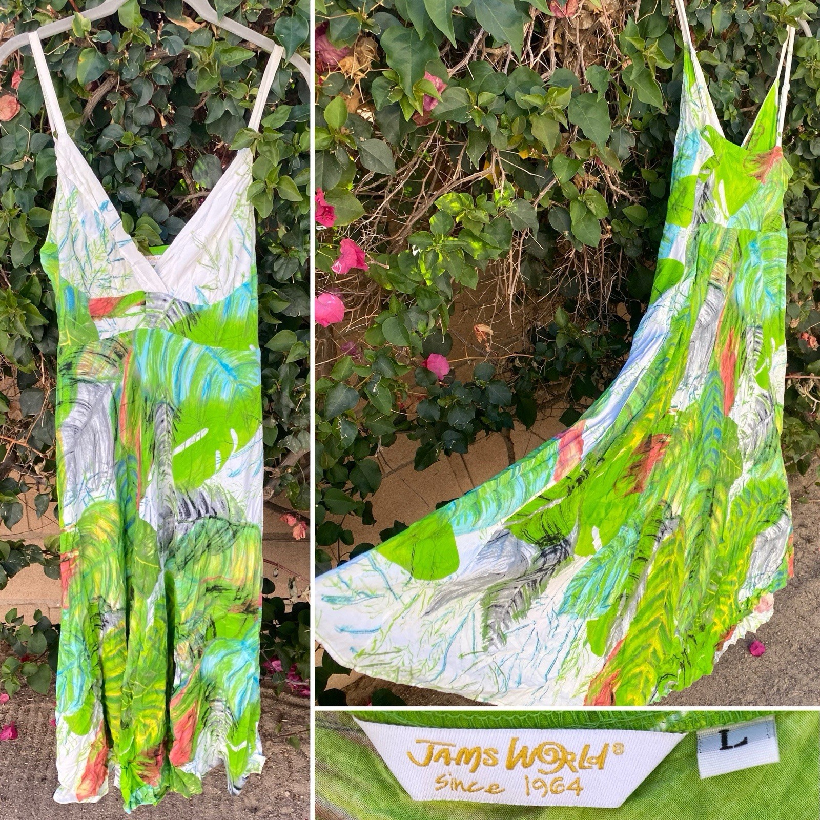 Jams World Since 1964 Dress Wailua Rayon Made In Hawaii USA Size L Hawaiian