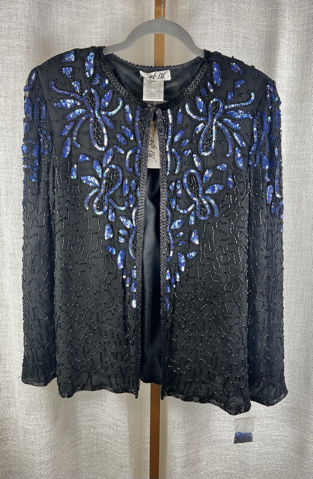 Vintage but NWT Black & Blue Sequin Cardigan Sz Lg