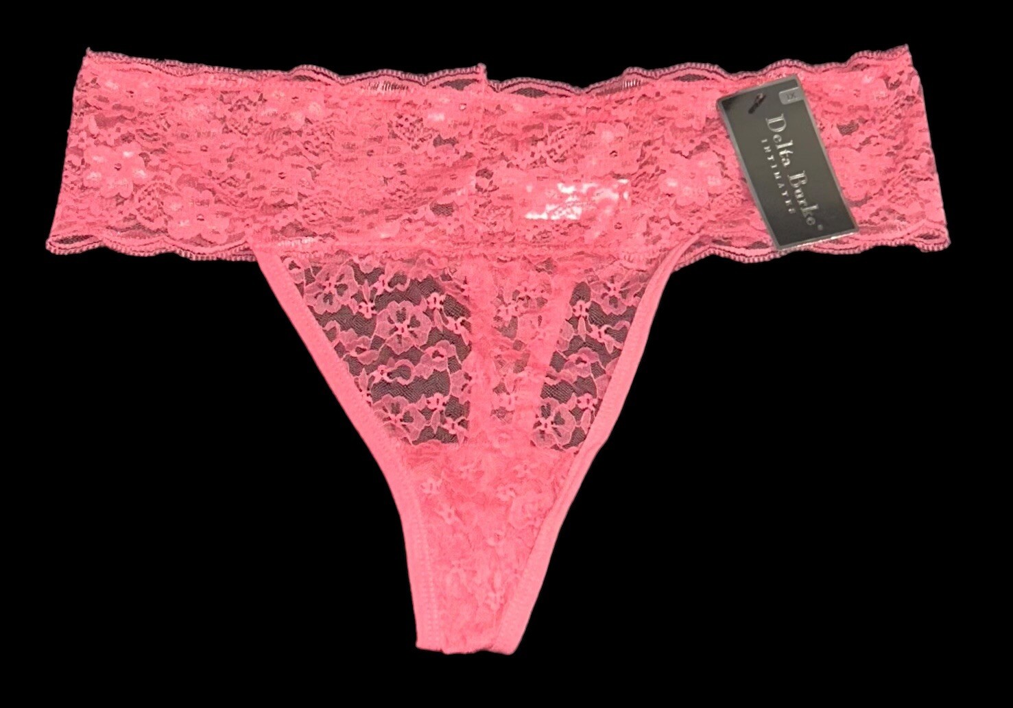 Delta Burke Hot Pink Shiny Silky Sheer Lace Nylon Thong Panties Womens 1X NWT