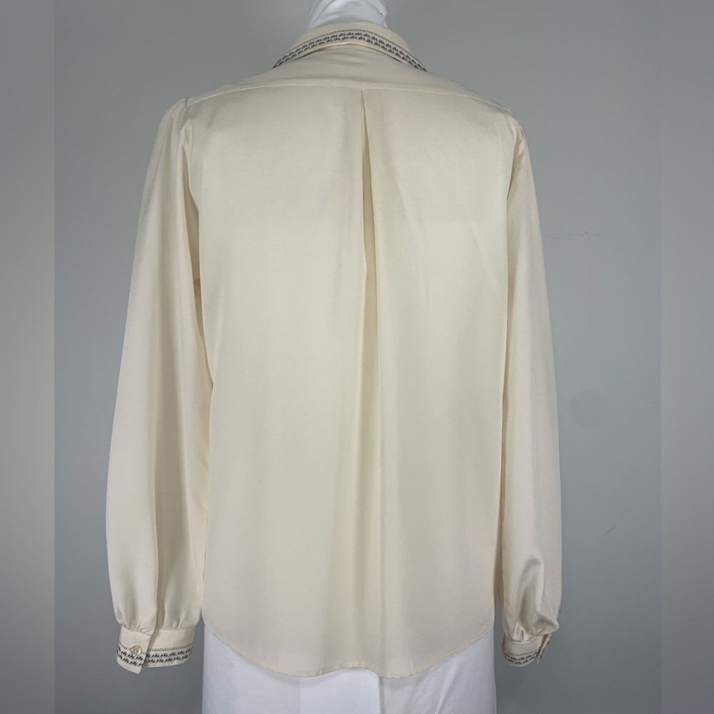 Vintage Serge Nancel Paris Ivory Embroidered Silk-Feel Blouse
