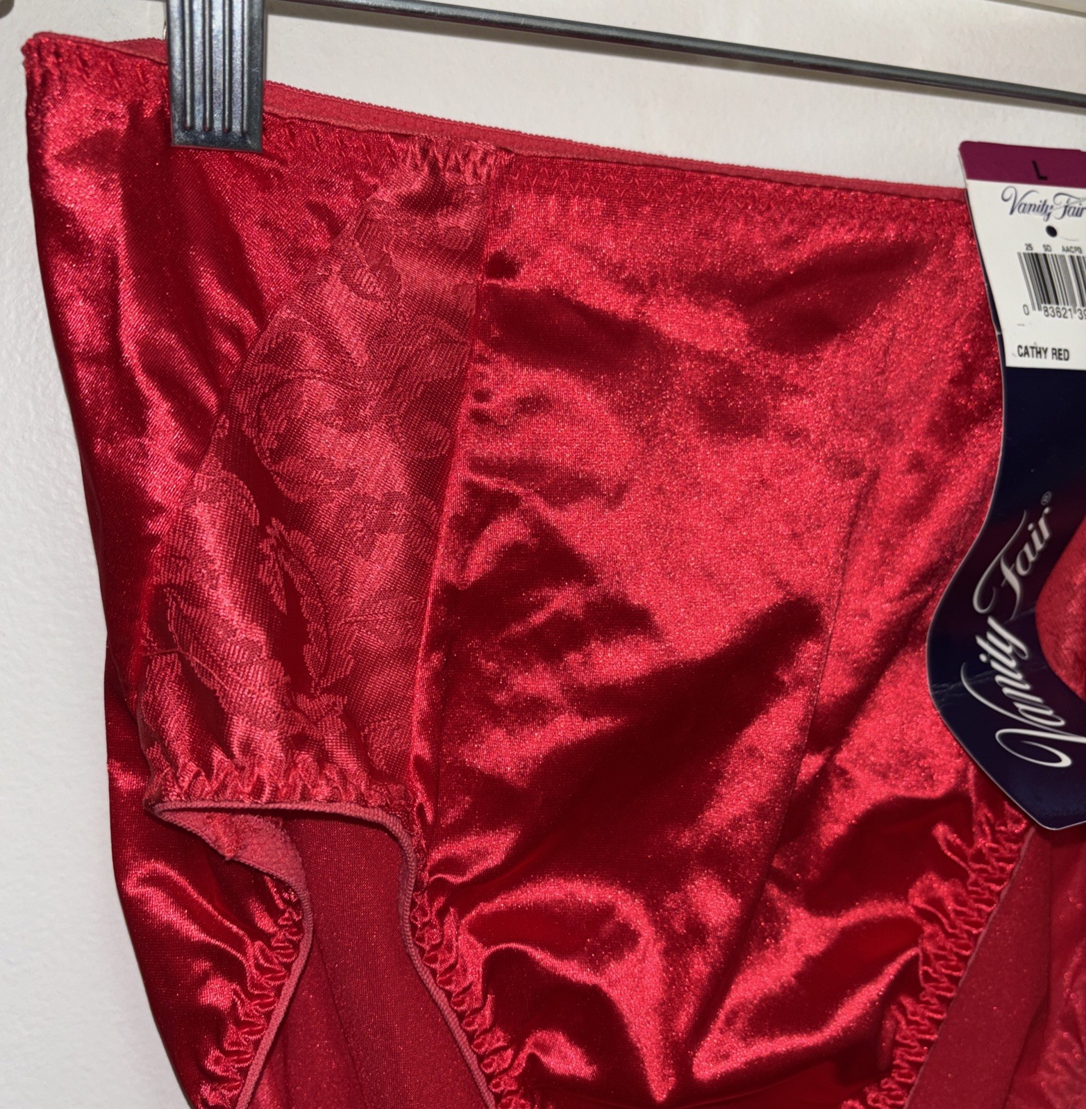 Vintage Vanity Fair Red Second Skin Satin Panties Shiny Glossy Hi-Cut 48-044 Lg