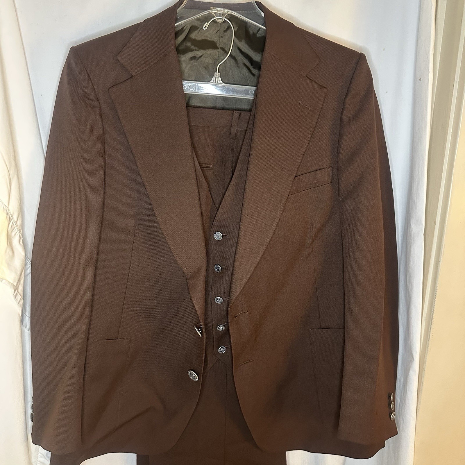 Vintage 1970s Hardy Amies Of London Brown 3 Piece Suit Jacket Vest Pants