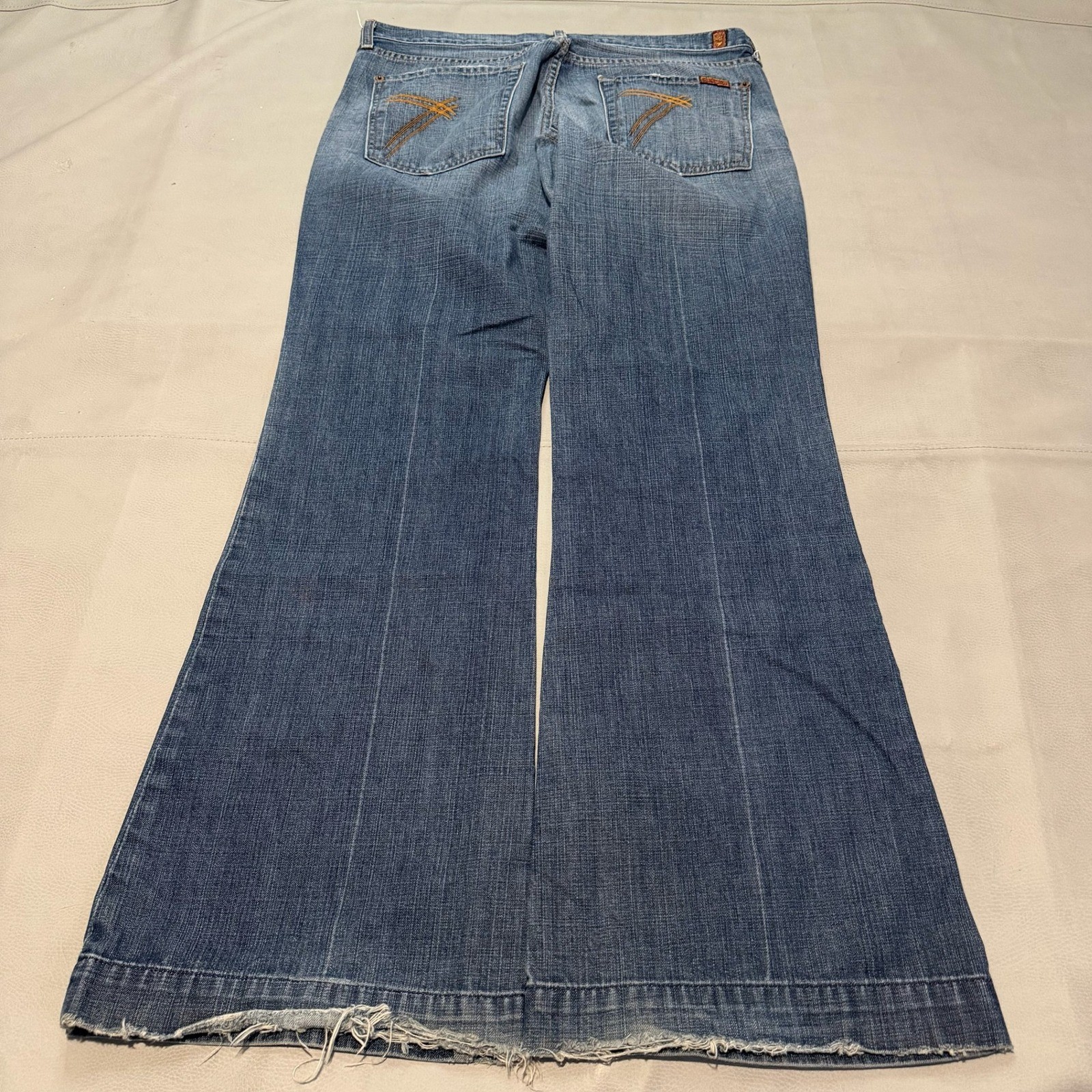 VTG Y2K 7 For All Mankind Women Flare Jean Blue Denim Skate Embroider-32×32-7030