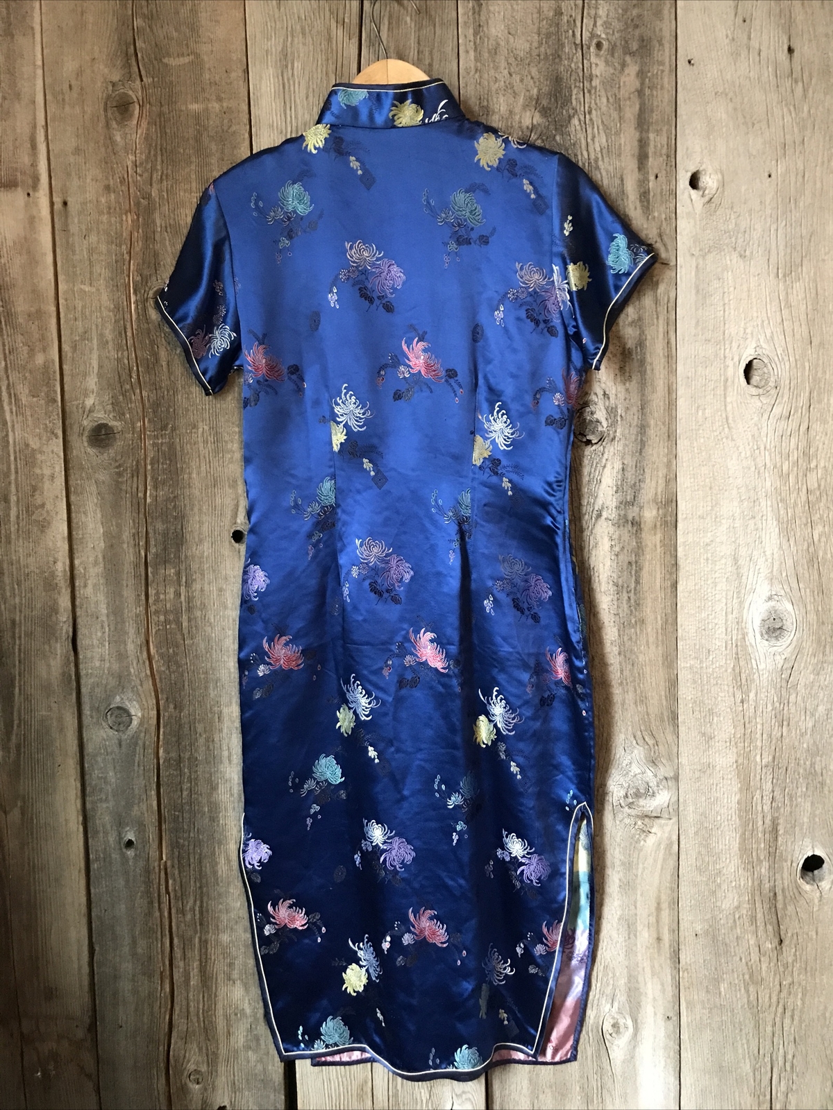 Vintage Solz Squirrel Chinese Silky Rayon Qipao Cheongsam Fitted Floral Dress 38
