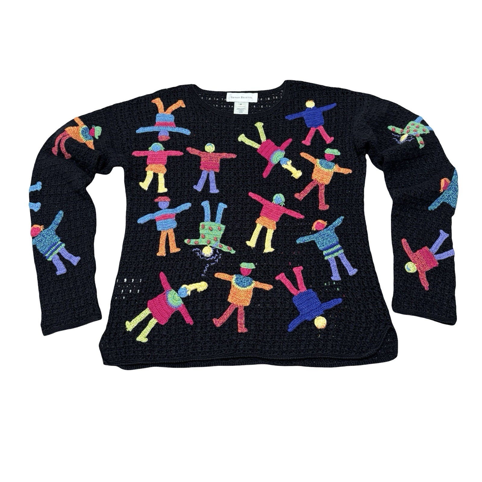 Vintage Susan Bristol Women&rsquo;s Vibrant Knit Retro Open Knit Sweater Sz M 19 x 23