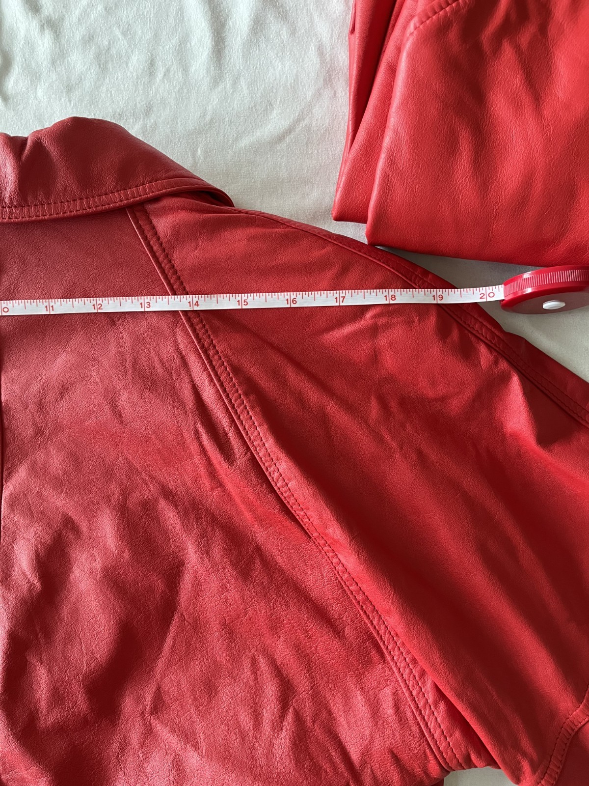 Vintage 1980s Cherry Red Genuine Leather Cropped Jacket & Pants Set Size 36