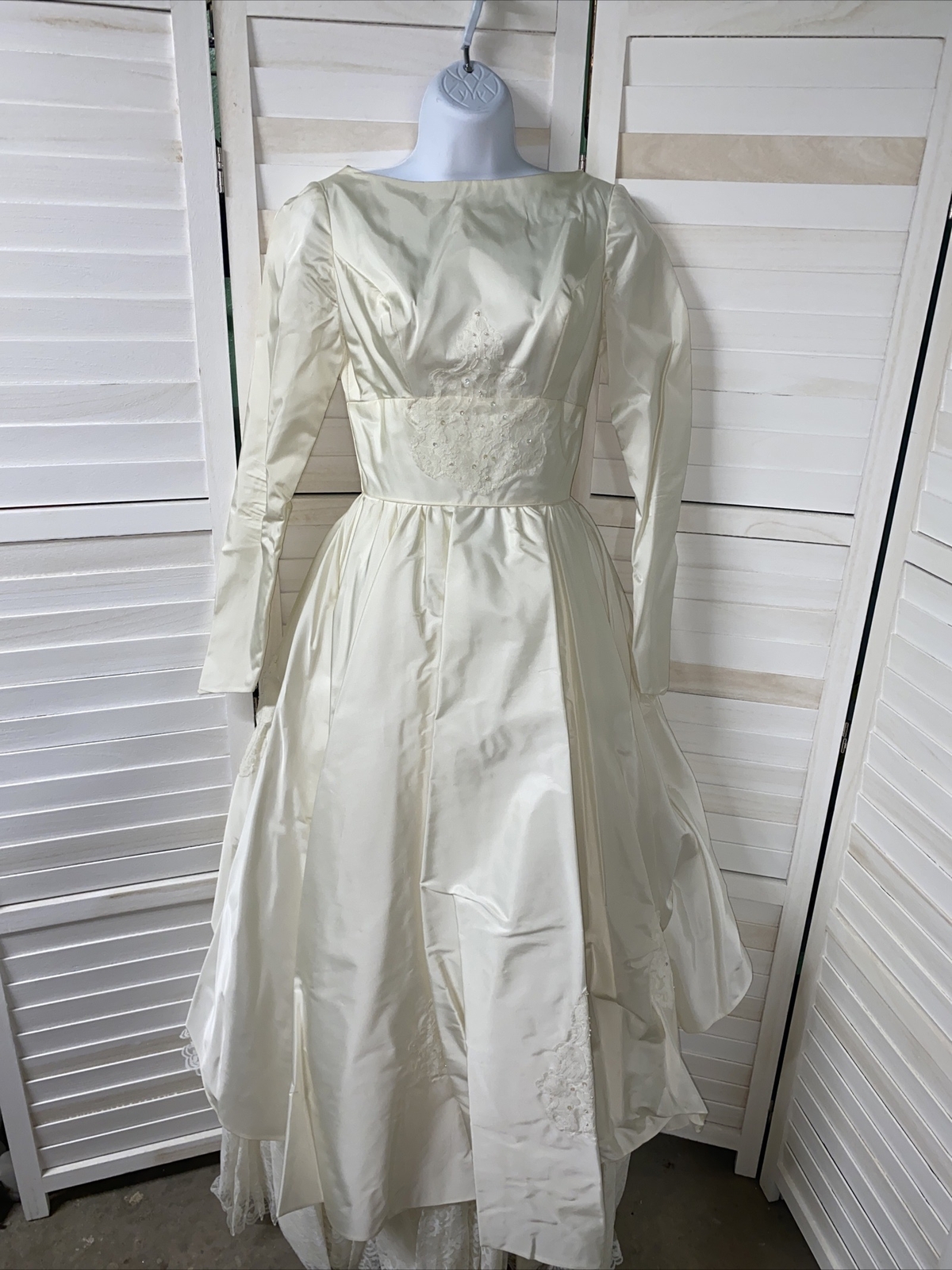 Vintage 50&rsquo;s Off White Tiered Taffeta Lace Wedding Dress Gown Small Union Made