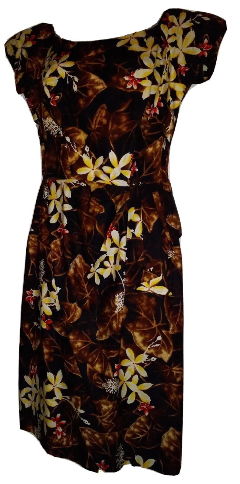 Rare Vintage 50s Kamehameha Tiki Hawaiian Orchids BOMBSHELL Sarong Wiggle Dress