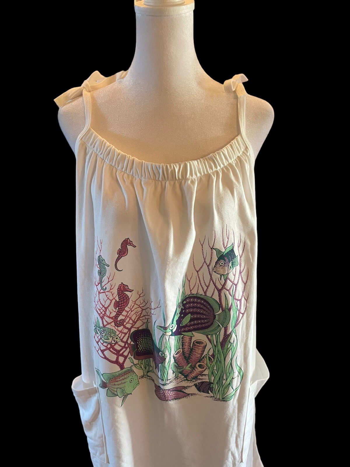 Vintage 80’s Point Sportswear Beach Swim Cover Dress Graphic Fish Coral OS