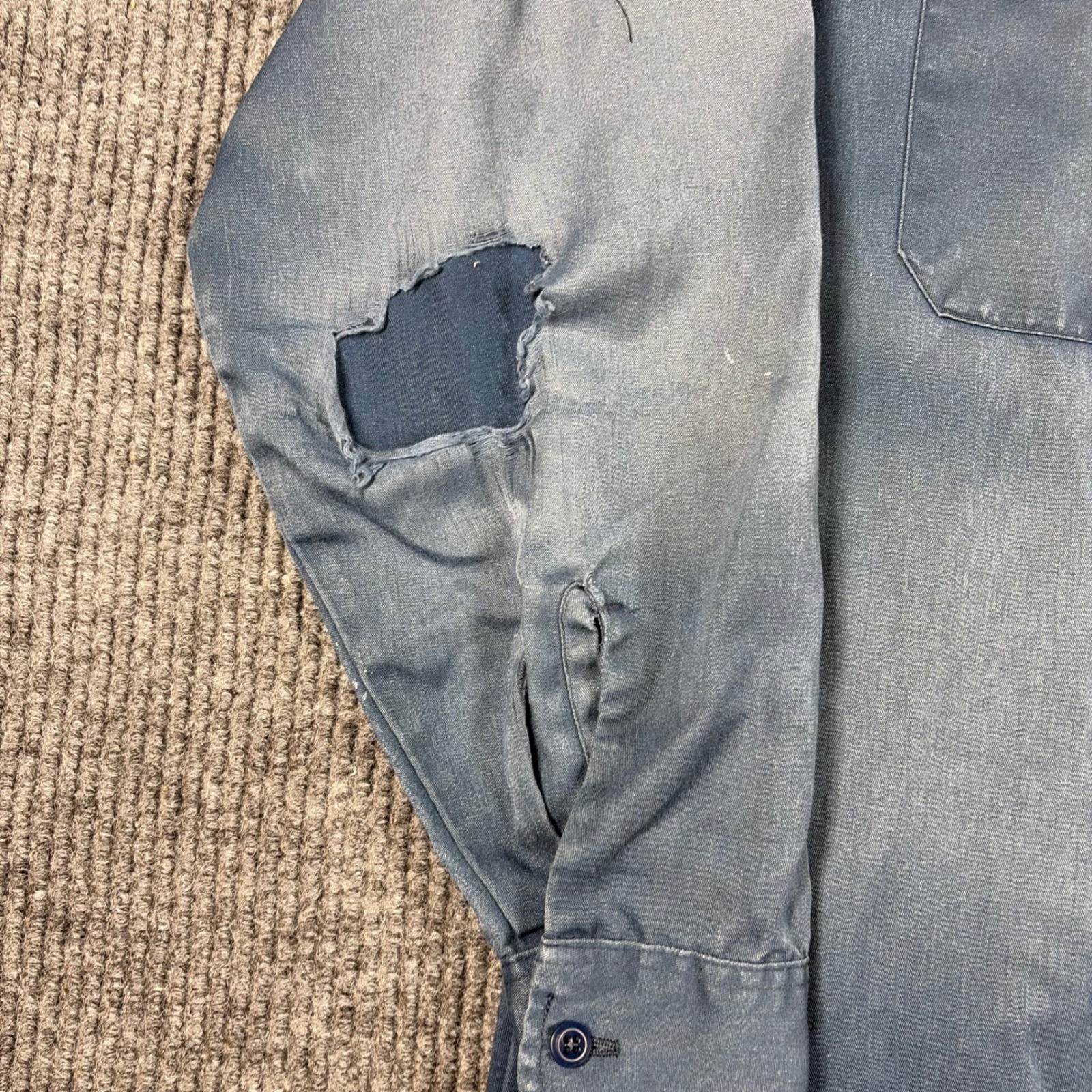 Vintage Roebucks Shirt Womens M Blue Work Faded Distressed Long Sleeve Button