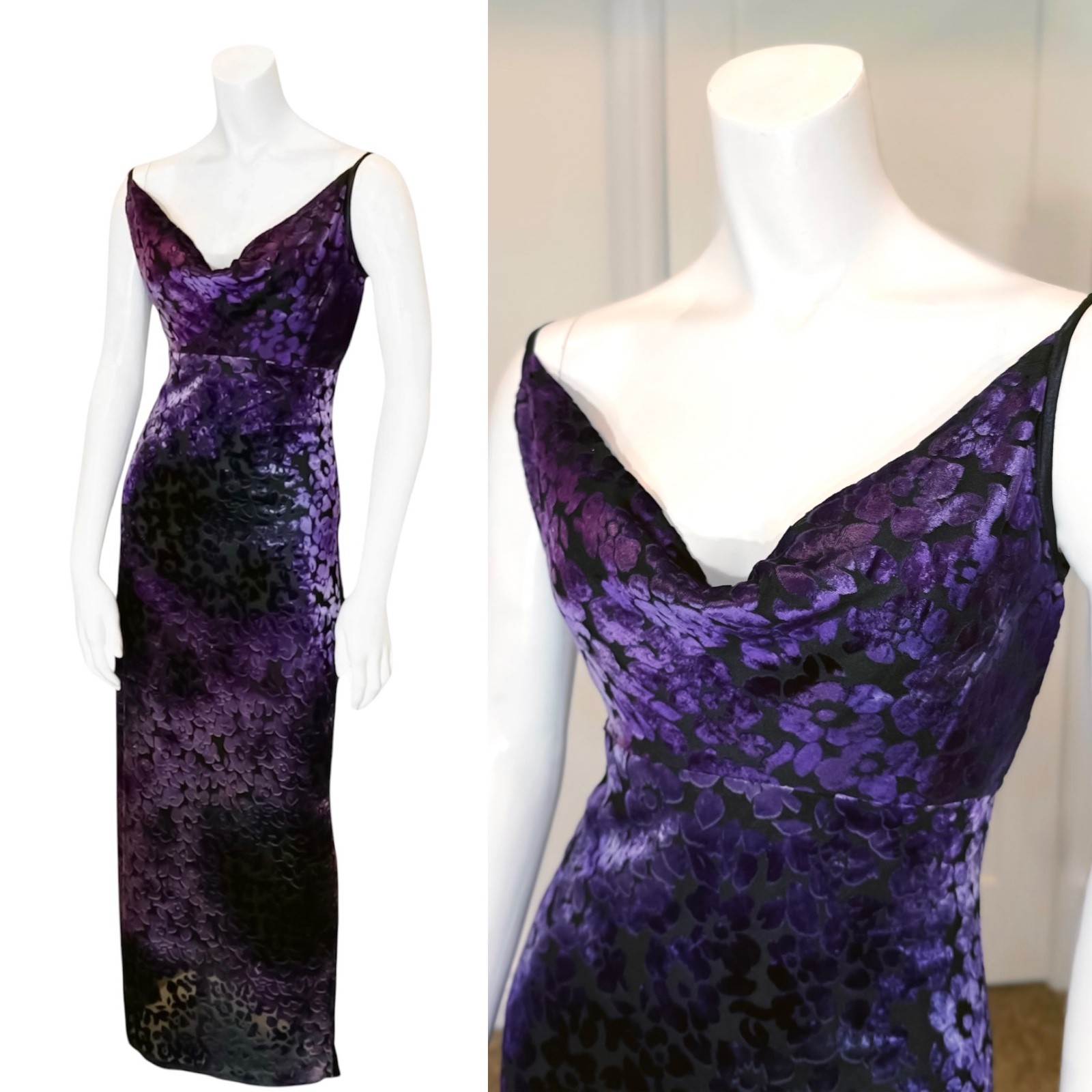 Vintage y2k 90&rsquo;s BURNOUT VELVET FLORAL DRESS M Grunge Fairy Whimsigoth Festival
