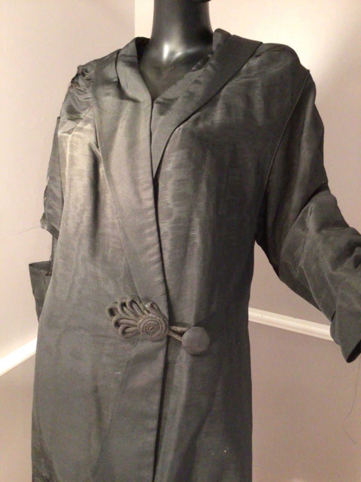 Authentic Vintage CW Era 1860s Black Silk Faille Long Pelisse • AS IS (E-16)