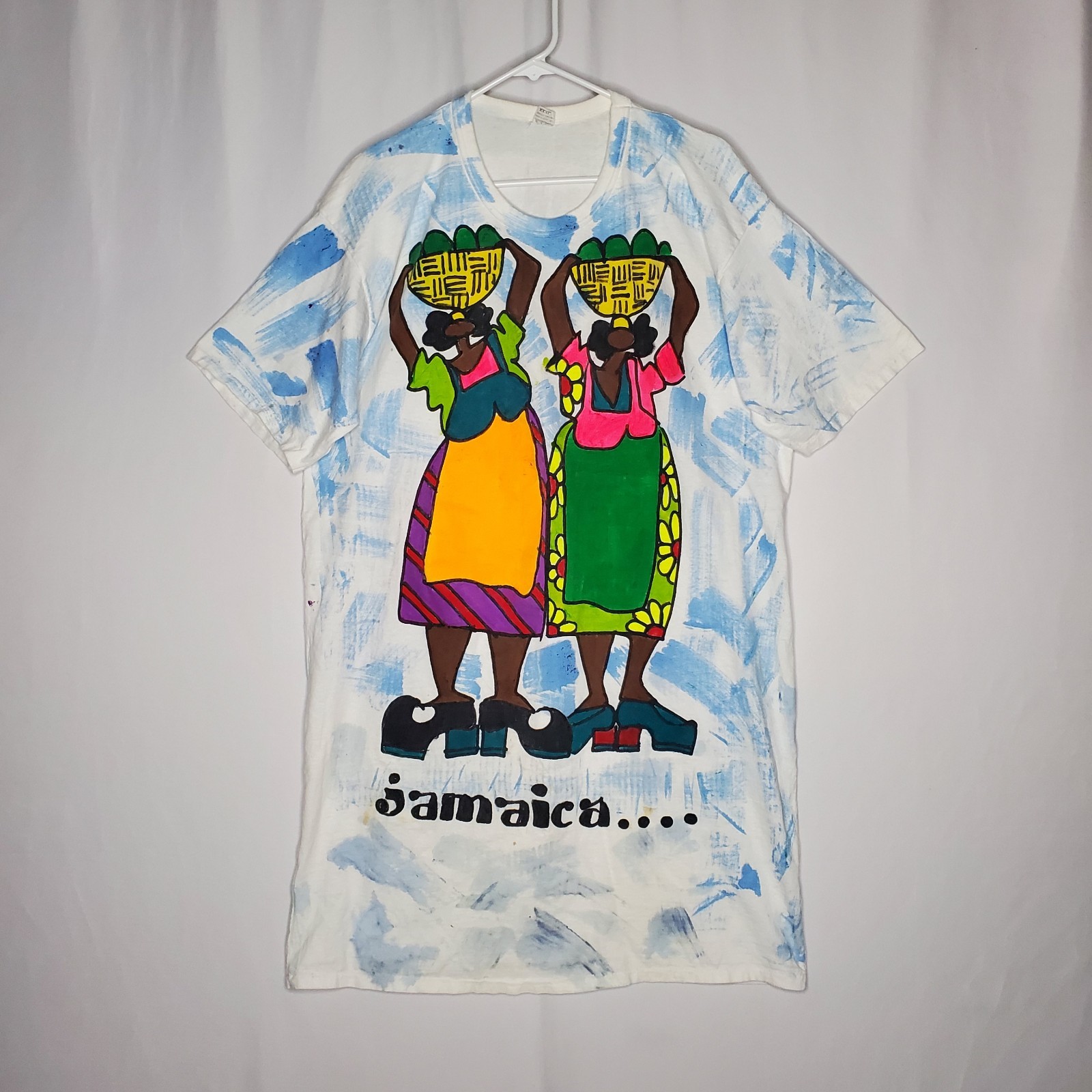 Jamaica Vtg Tshirt-Dress XXXL Tie Dye Hand-Painted 80s 90s Resort Short Sleeve