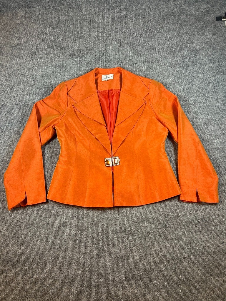 Elizeh New York Paris Orange Shantung Rhinestone Evening Jacket Womens 12