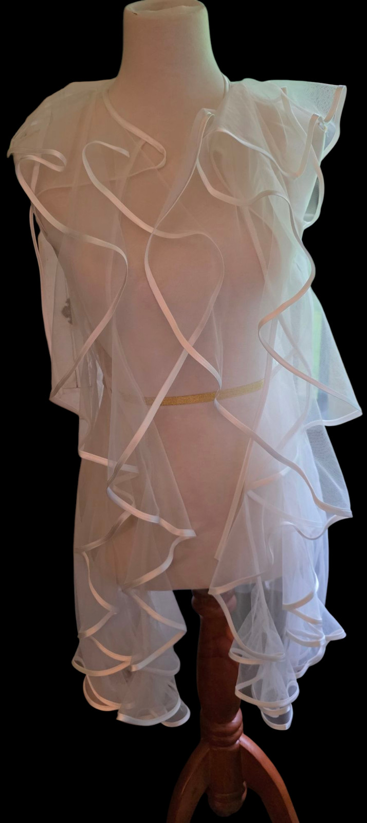 Vintage Ivory Tulle Sheer Ruffle Top Satin Trim Original Tags Rinascimento ITALY