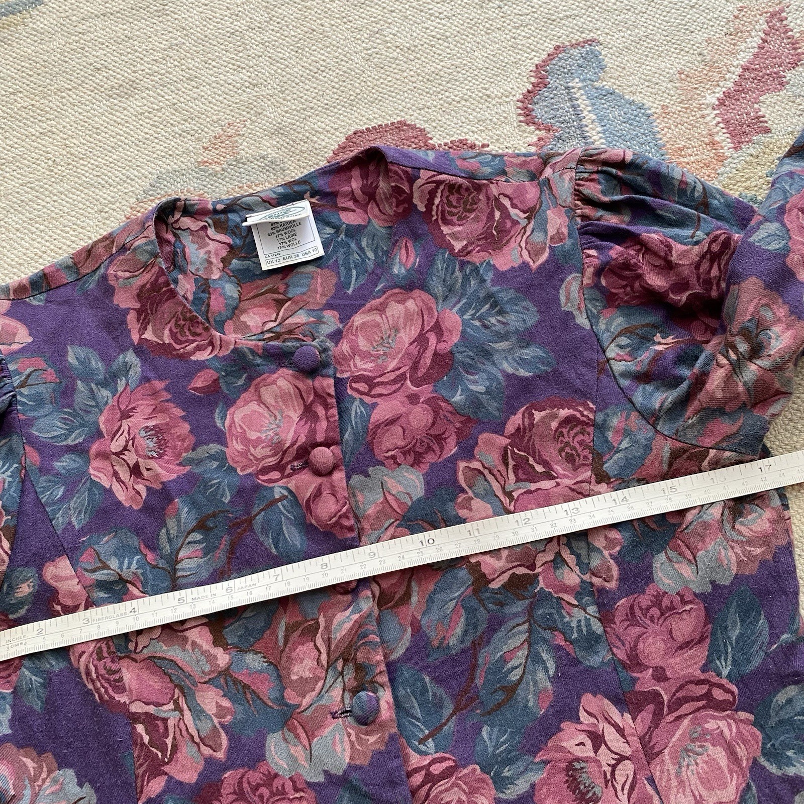 Vintage Laura Ashley Dress Floral Size 10 Wool Cotton Blend Long Sleeve Modest