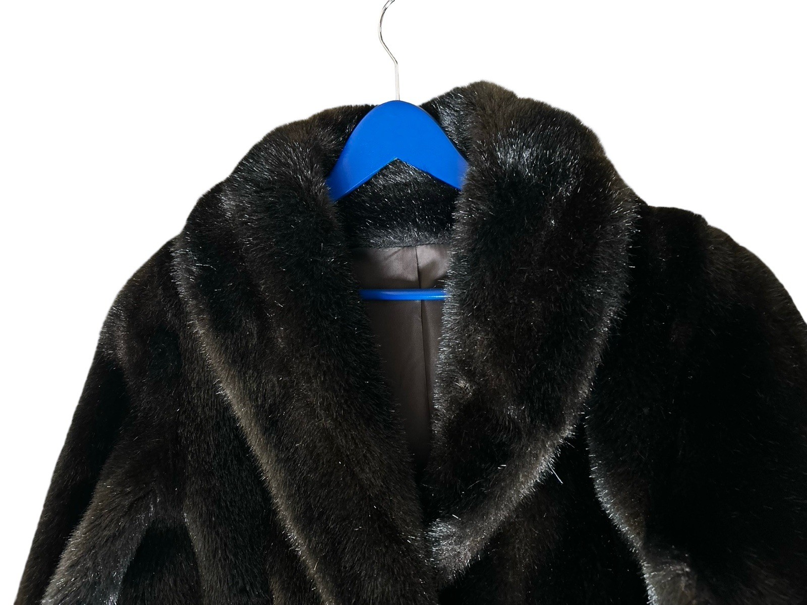 VTG Faux Fur Mid Length Coat Size READ Dark Brown Notch Collar Lined Pockets