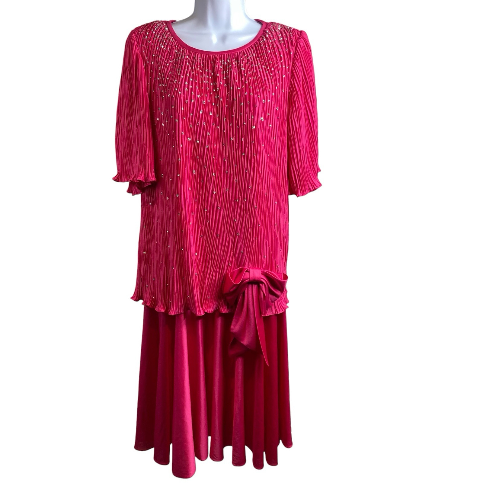 Vintage Gilberti Pink Sequin Pleated Midi Dress Size 12 Special Occasion 80&rsquo;s