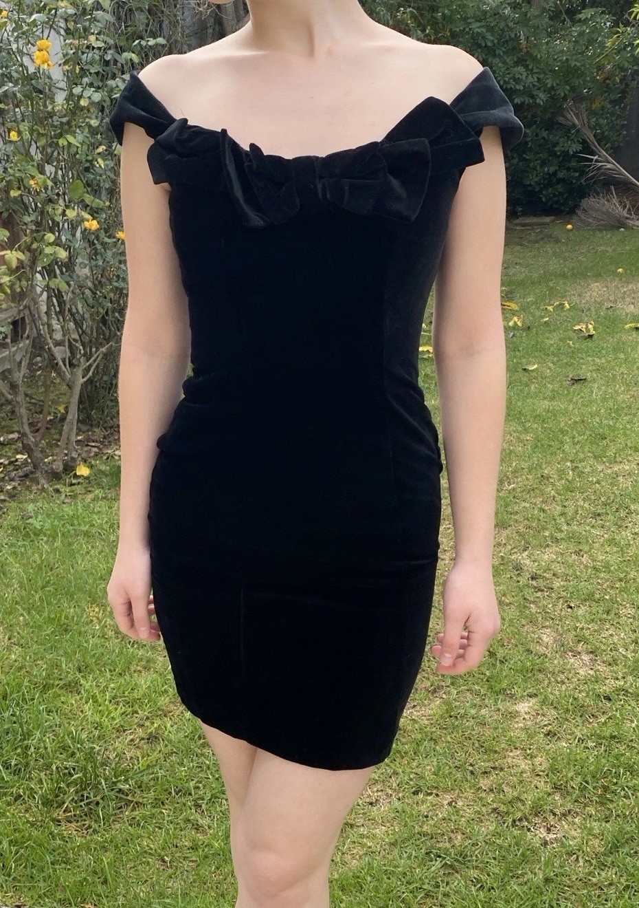 Vintage 80s Laura Ashley 6 Velvet Off Shoulder Cocktail Dress Great Britain Mini
