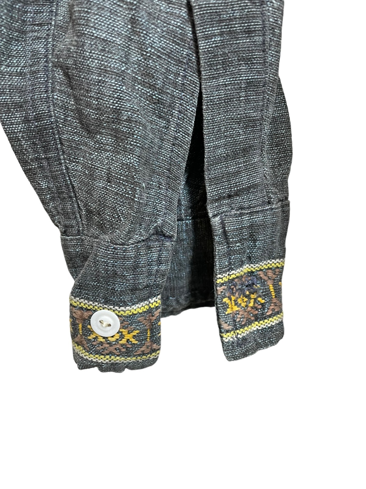 Vintage Chambray Denim Shirt Jacket Embroidered BIRDS Pockets Button Down