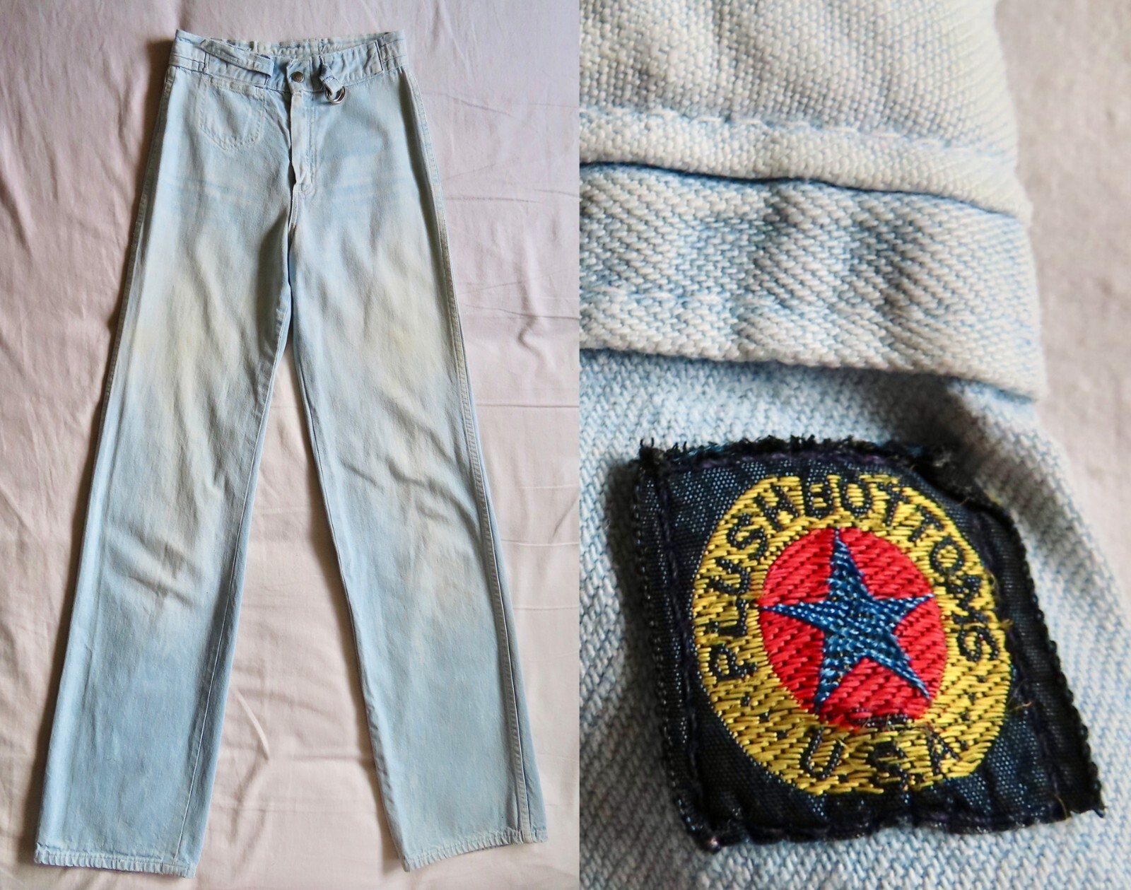 1970s Vintage Light Wash Straight Wide Leg Tall Jeans sz 26&Prime; waist / 33&Prime; inseam