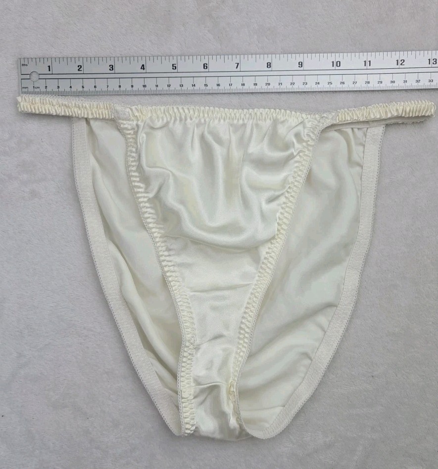 Vintage 90s Shiny Satin String Bikini Panties Ivory California Dynasty 1X Plus