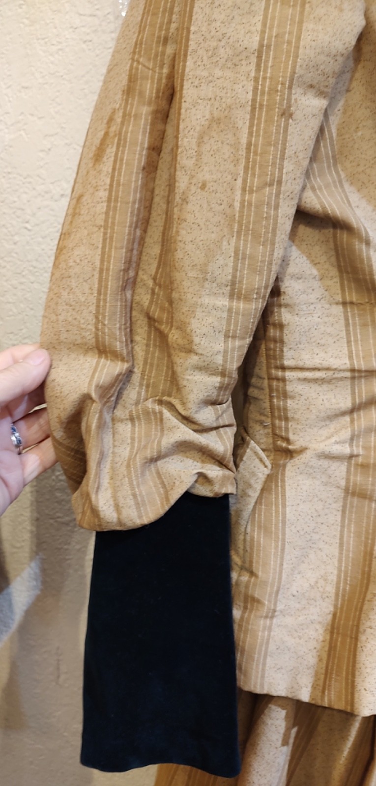 Antique Prairie Dress Camel Tan Striped Walking Skirt & Top metal stays SZ S