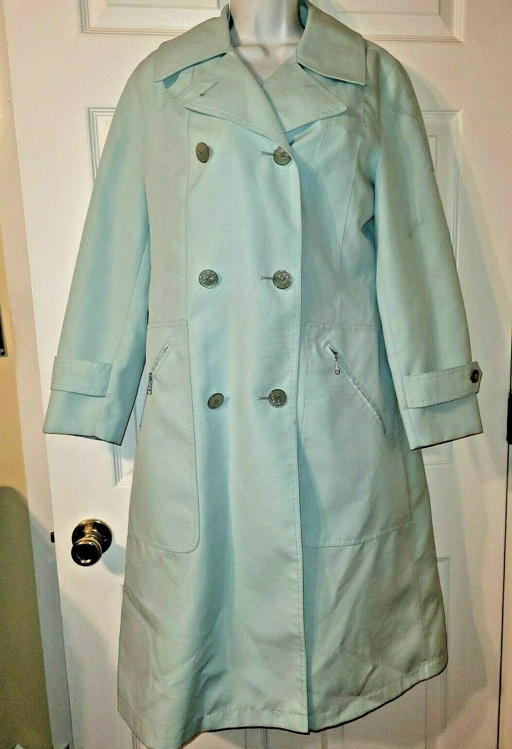 Misty Harbor Vintage Classic Trench Coat Raincoat Size 10 Robins Egg Blue USA