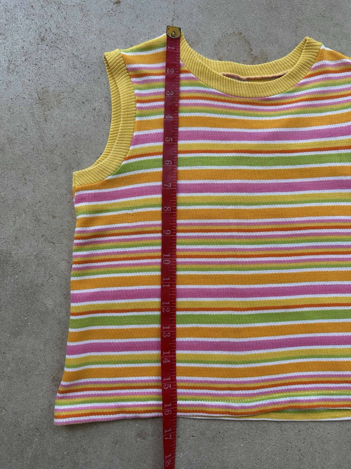 1960s 70s Stripe Knit Crop Tank Top Mod Resort Sportswear Surf Pink XS S VTG