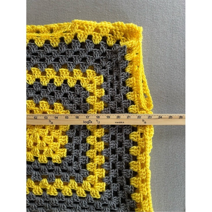 Handmade Crochet Granny Square Top OS Yellow Grey Sleeveless Vest Boho