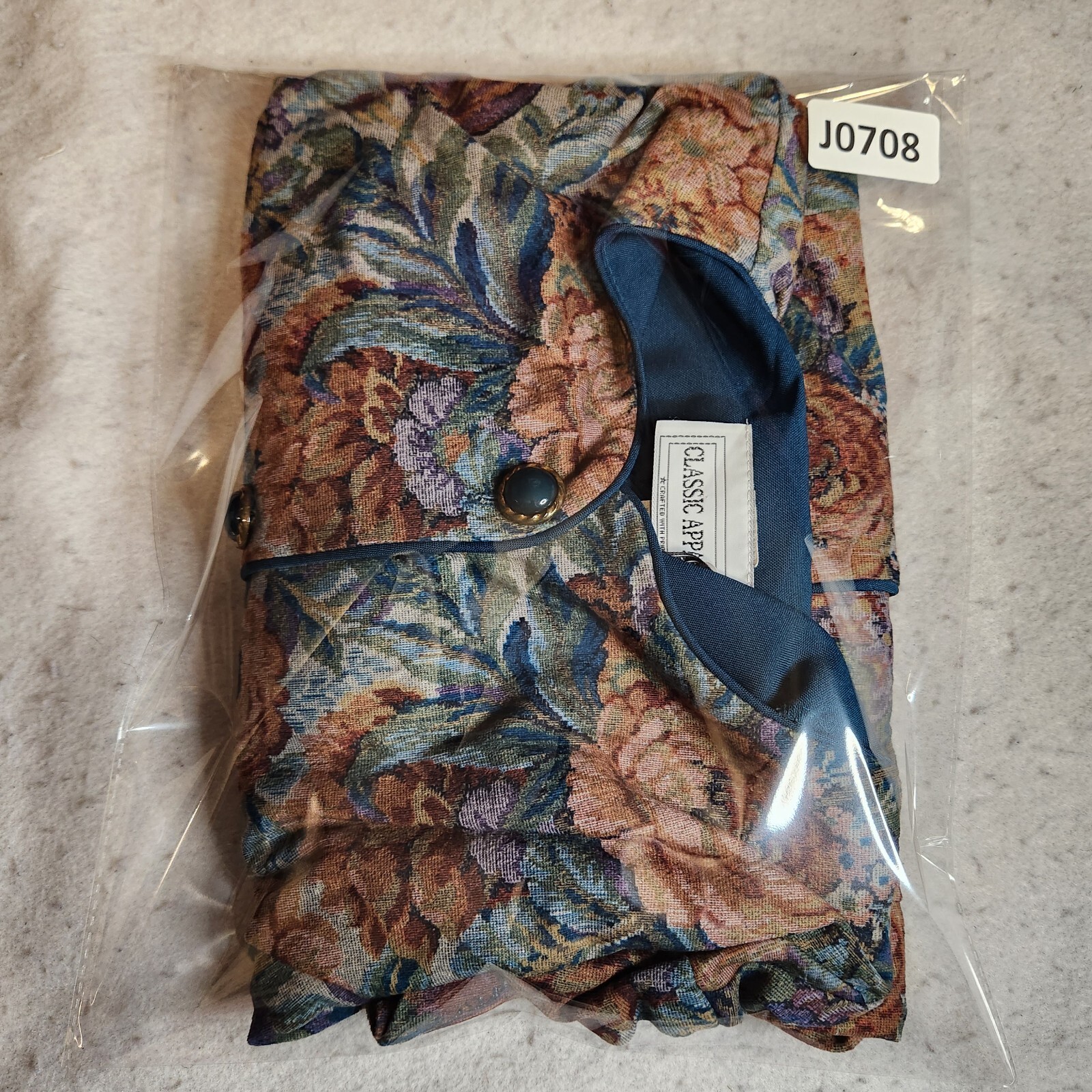Classic Apparel Womens Blazer Sz 24W Blue Brown Floral 3/4 Sleeve Buttons