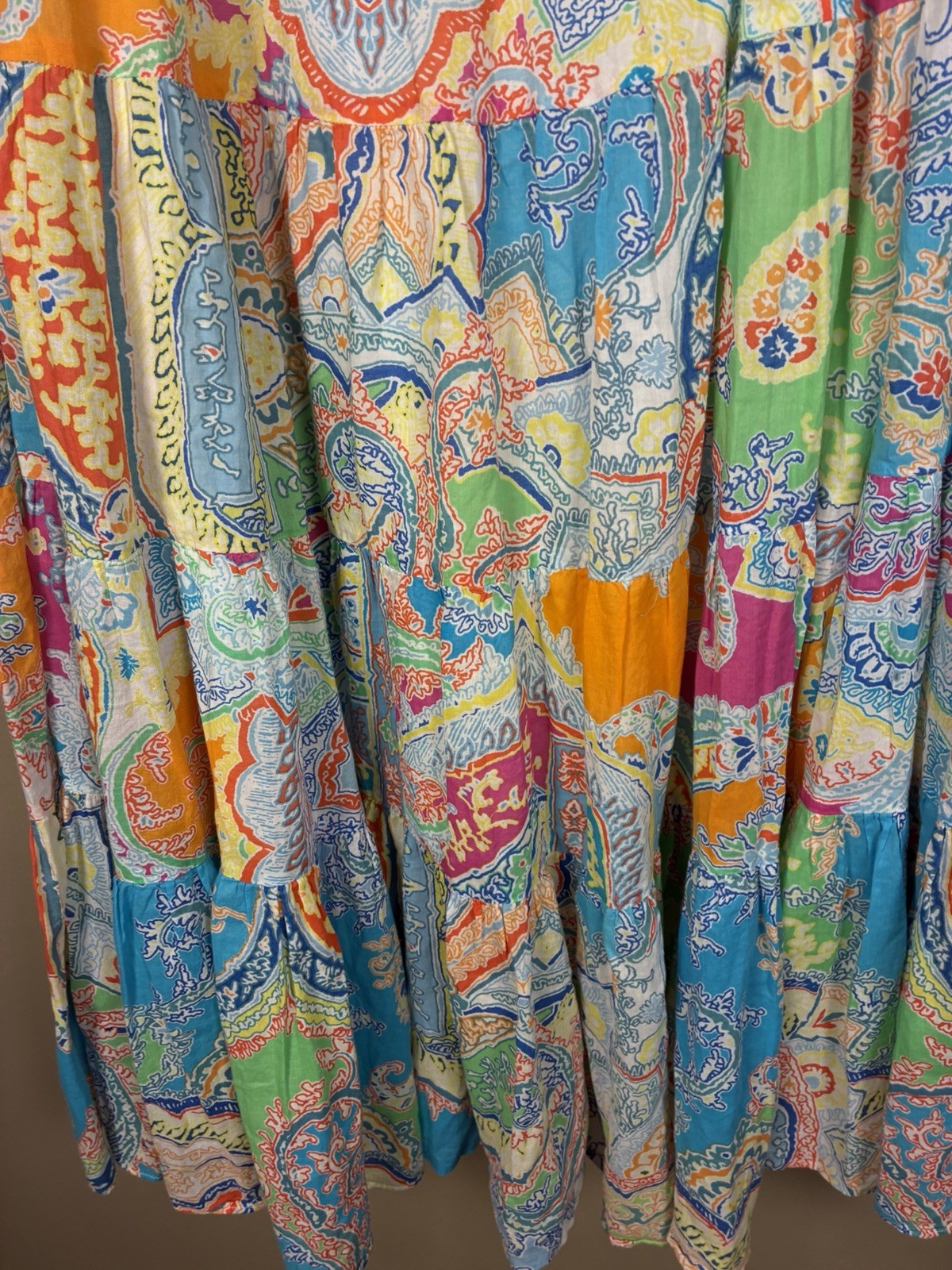 VTG Lauren Ralph Lauren y2k 90s Paisley Tiered Cotton Maxi Skirt M Boho Festival