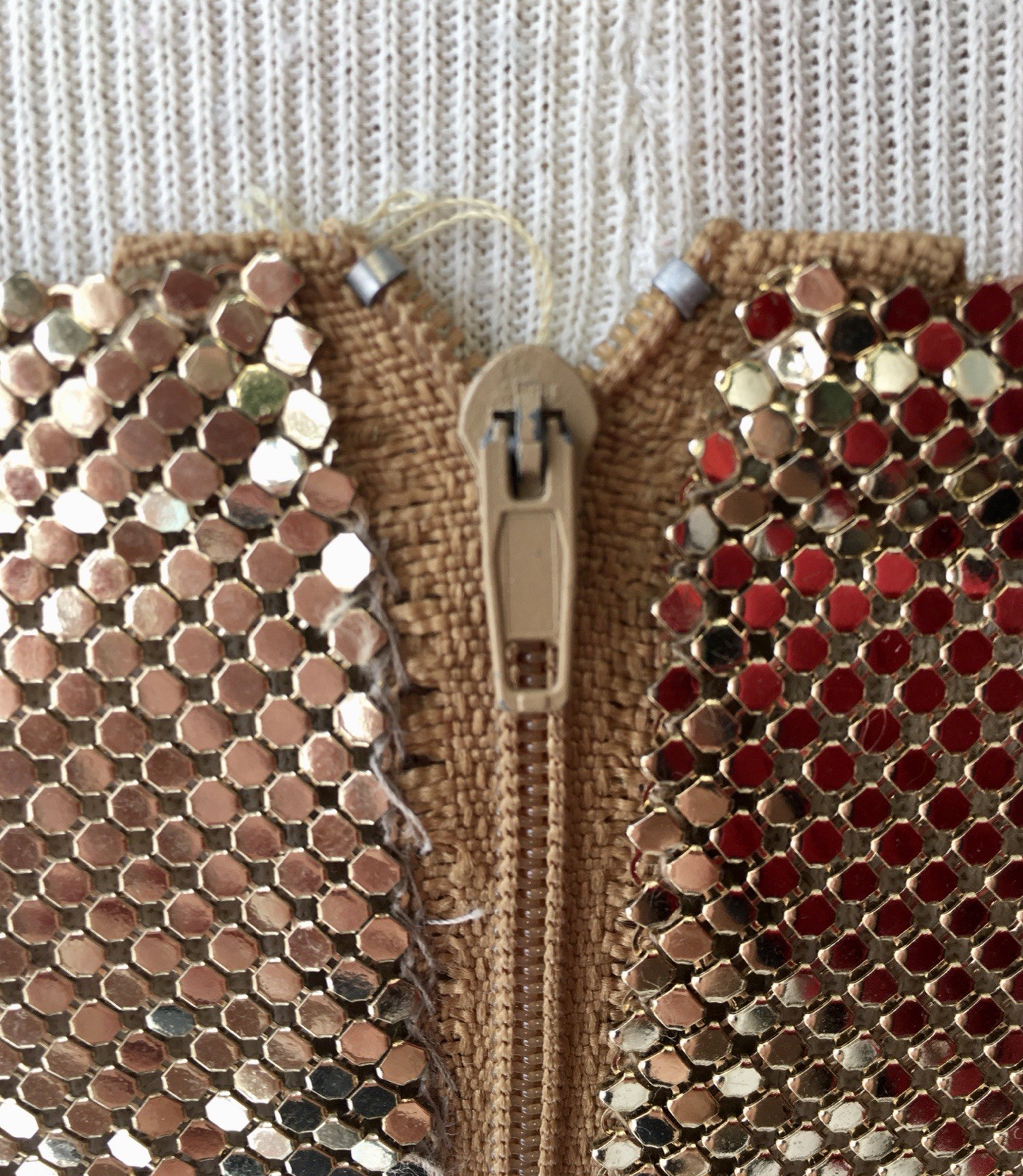 Whiting Davis Vintage Liquid Gold Mesh Chain Mail Draped Front Top 70s Disco S/M