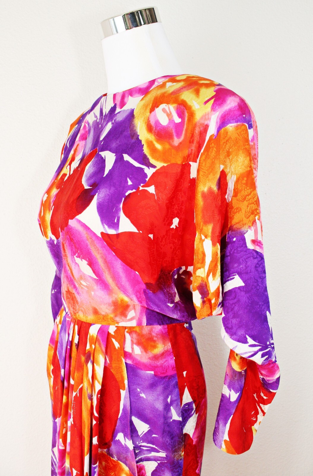 Fairy Romantic VTG 80s Party Dress Sz S Multicolor Abstract 3/4 Sl Dopamine #03