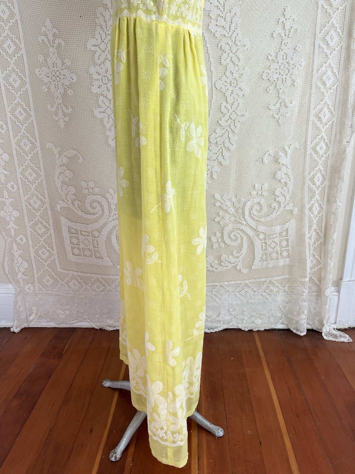 Vintage 1960s 1970s Peggy Barker Yellow Floral Shirt Dress Maxi Mod 60s 70s