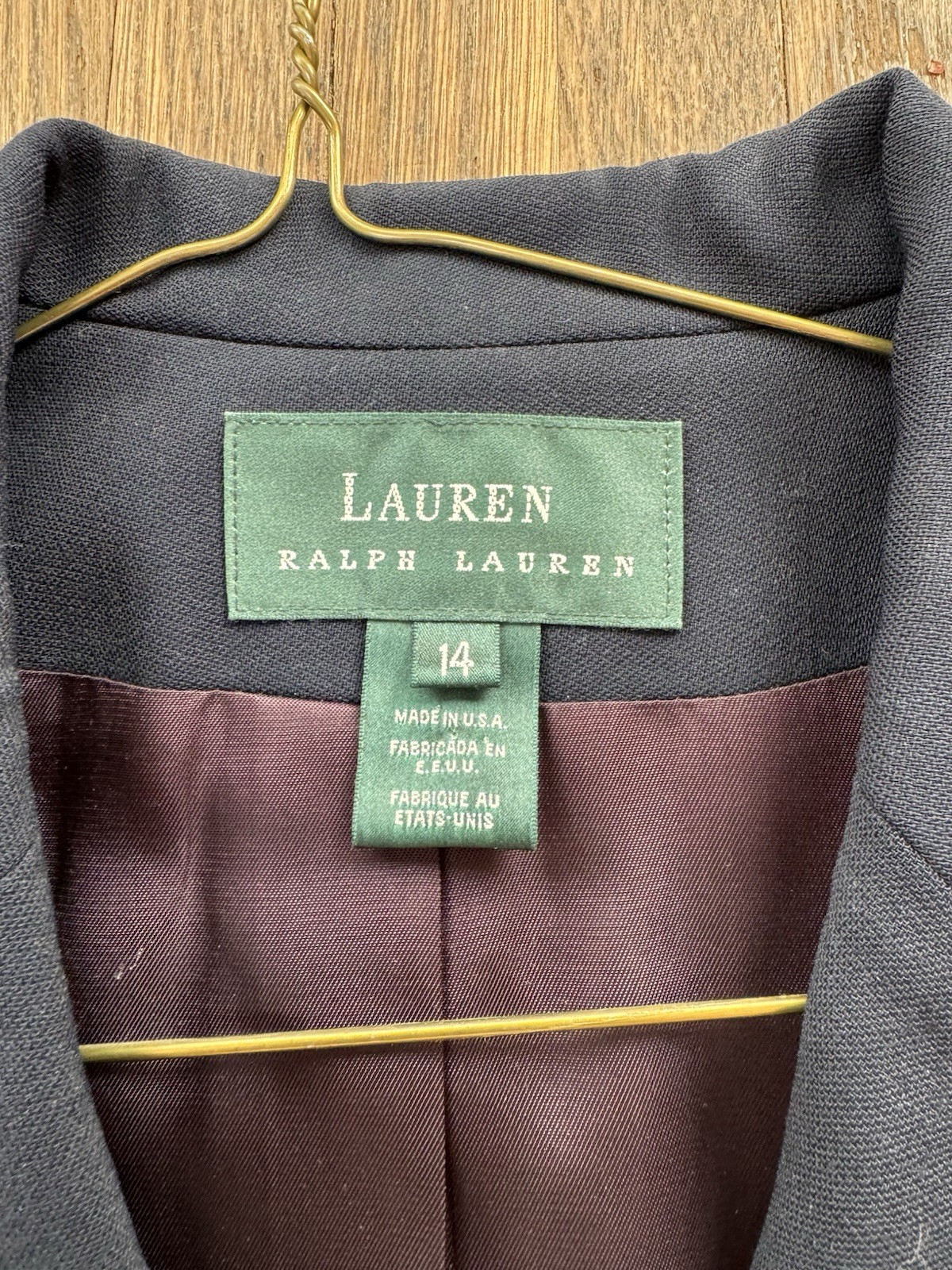 Lauren Ralph Lauren Crest Blazer Jacket 14 Navy Blue Wool Vintage Made In USA