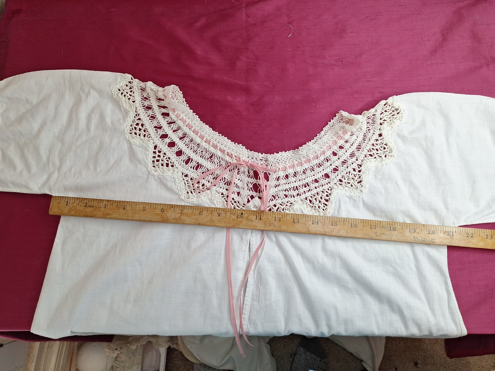 Antique Edwardian Victorian White Cotton & Crochet Lace Night Gown Very Nice