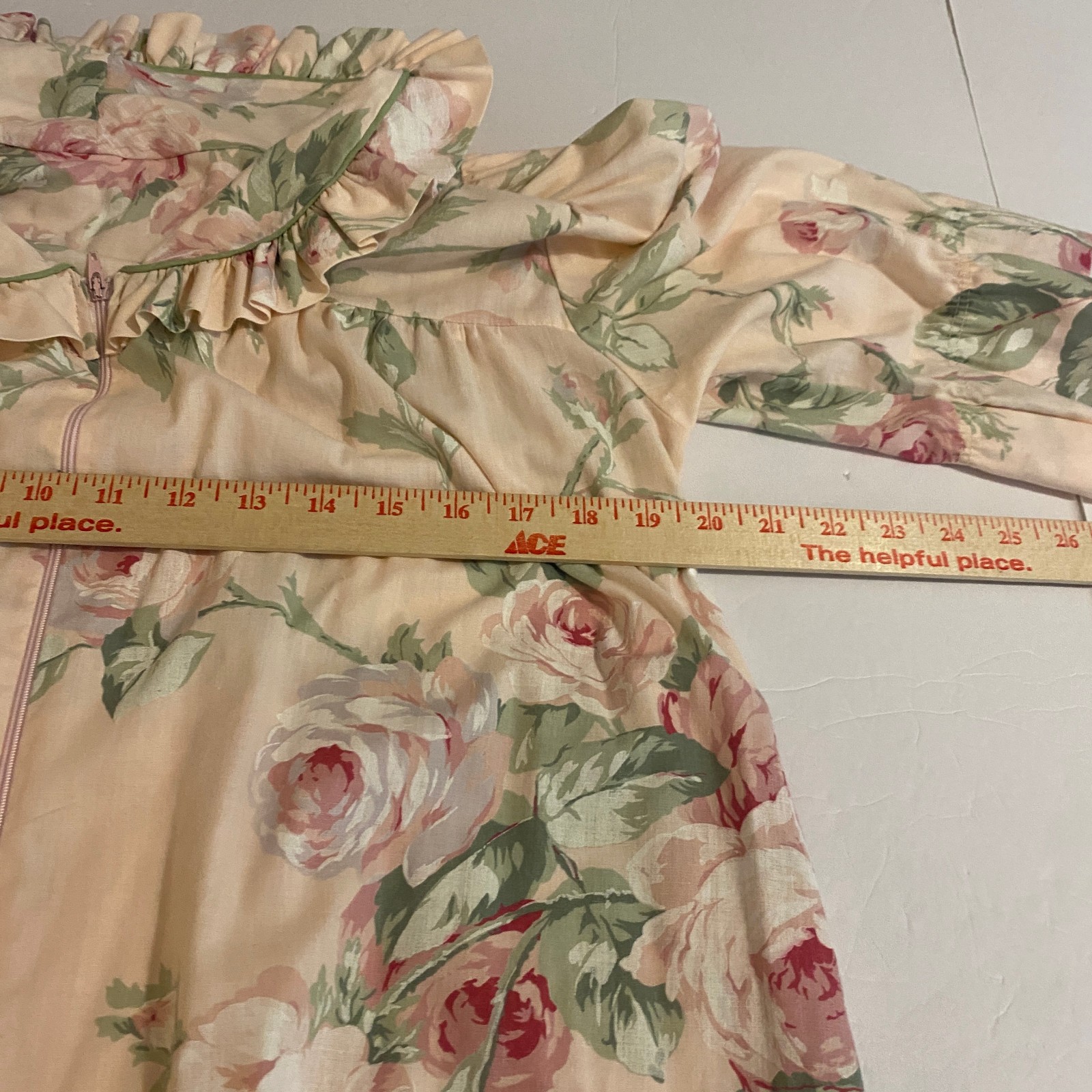 Vtg Handmade Housecoat Duster Ruffle Mumu Sz L/XL Floral Cottagecore Lightweight