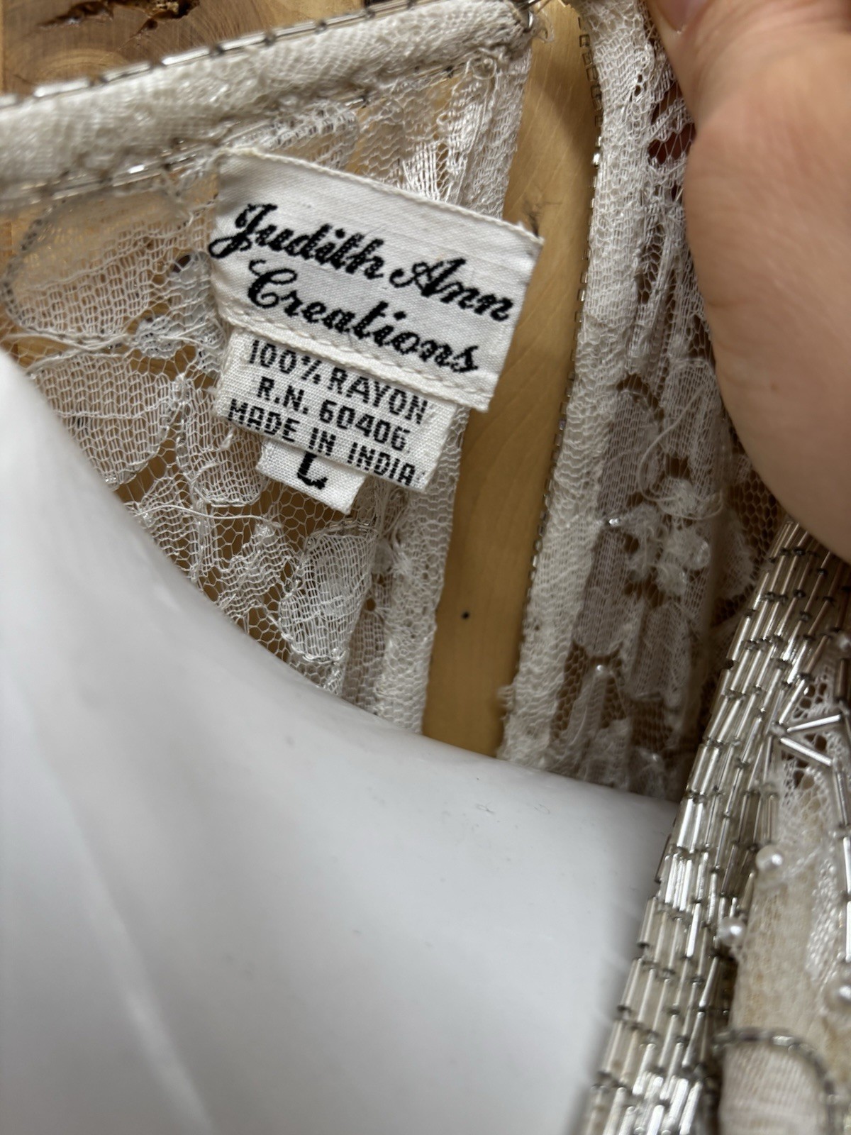 Judith Ann Creations Vintage Ivory Lace Sequin Drop Waist Dress Size Large