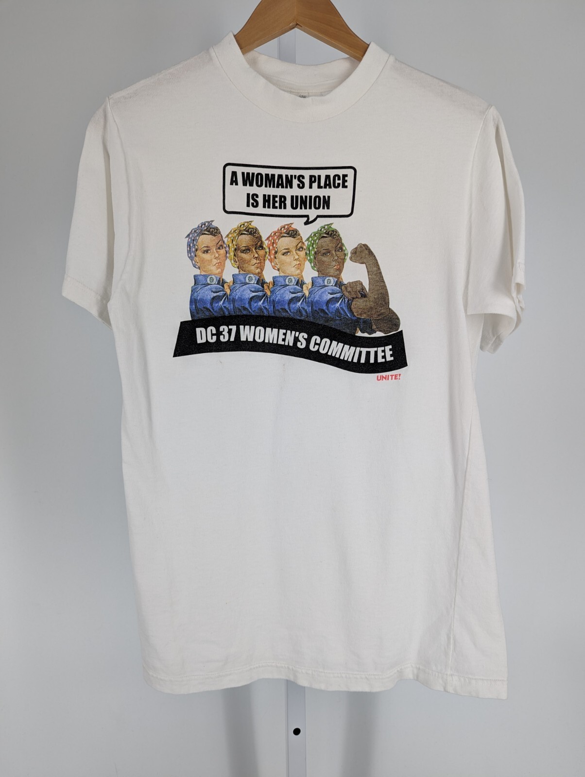 Vintage 90s DC 37 Women&rsquo;s UNITE! New York Union Member T Shirt Protest Feminist